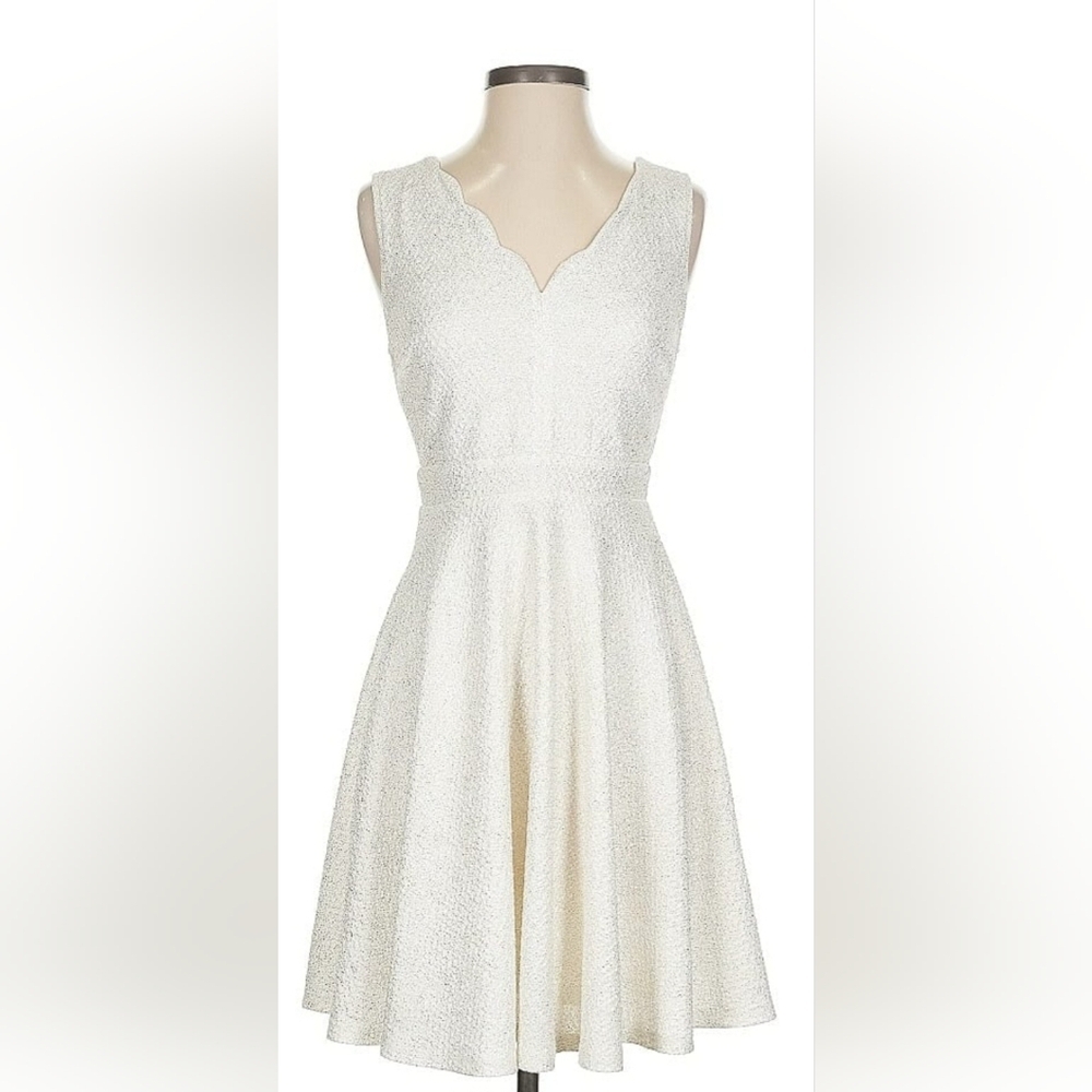 Altar'd State White Scallop Neckline Pleated Fit and Flare Mini Dress